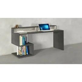 Dmora Schreibtisch Dcalebokol, Linearer Schreibtisch mit Ablagefächern und LED-Leuchten, Mehrzweck-Büroschreibtisch mit Platte, 180x60h93 cm, Schiefer