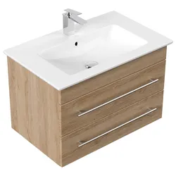 Badmöbel mit Villeroy & Boch Venticello Waschbecken 80 cm SoftClose eiche hell