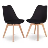 Esszimmerstuhl 2er-Set, Beine Holz, gepolstert, Küchenstuhl im Set mit Retro-Design, Belastbarkeit 110 kg, Schwarz, Raburg Nilo
