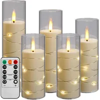 Da by 5 Stück Elfenbein LED Kerzen mit Feenlichtkette, Schwarzer Flackerflamme, Transparentabdeckung, Batteriebetrieben mit Fernbedienung, Wetterfest für Innen- & Außendekoration