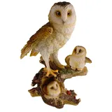 Kremers Schatzkiste Bunte Eulenfamilie auf AST- Dekofigur aus Polyresin - 30 cm Handbemalt Eule Uhu