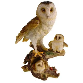 Kremers Schatzkiste Bunte Eulenfamilie auf AST- Dekofigur aus Polyresin - 30 cm Handbemalt Eule Uhu