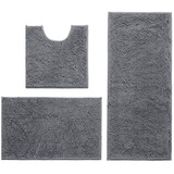 Hodeacc Rutschfeste Badematten-Set, hohe Wasseraufnahmedichte, weiche Mikrofaser, WC-Vorleger, WC-Sockelmatte, maschinenwaschbar, 3-teiliges Set (Grau)