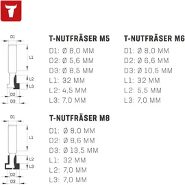 Stier T-Nutfräser-Set 3-teilig 8 mm