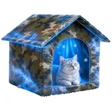 Kühlendes Haustierhaus mit Eisbox, isolierte Aluminiumfolie, Sommer-Haustierbett-Zelt für Katzen, kleine Hunde, Hitzschlagprävention, Tarnung (30 Pfund dicke Katze/Multi-Haustier:21,26 × 19,69 × 45 cm