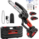 Kettensägen Mit 2 Akku, 6 Zoll Mini Kettensäge 700W Akku Kettensäge Handsäge Holzsäge 2 * 1500mAh Akku Handkettensäg Elektrisch Mit 2 Ketten, Tragetasche Akku Säge Für Holzschneidenz