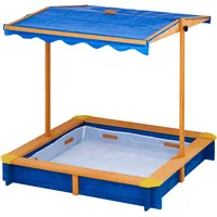 Teamson Kids Sandkasten Großer Garten mit Deckel und Baldachin Blau