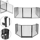 Kaminschutzgitter klappbar, Ofenschutzgitter inkl. Wandhalterung, aus Metall, 5 Elemente, Schwarz - Swanew