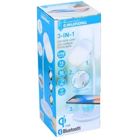 Grundig Schreibtischlampe Led 3-in-1 - Wireless Phone Charger Qi Technologie - Bluetooth - Leselicht - Weiß - Weiß