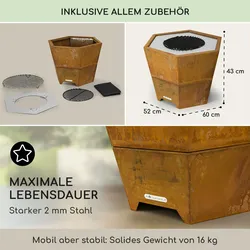 Blumfeldt Hekla 2-in-1-Feuerschale mit Grillfunktion 60 cm Durchmesser wasser- und frostsichere Konstruktion Rost