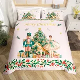 Homewish Rosa Christmas Nutcracker Bettwäsche Frohe Weihnachten bettbezug Set 135x200cm für Kinder,Weihnachtsbaum Dekorationen Bettwäscheset Süßes Pferd Winter Thema Bett Set Schlafzimmer dekor