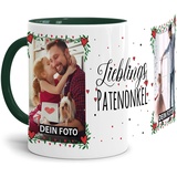 Tasse - Lieblings-Patenonkel - zum selbst Gestalten mit zwei Fotos - Fototasse für den Patenonkel - Keramik, Innen & Henkel Dunkelgrün, 300 ml