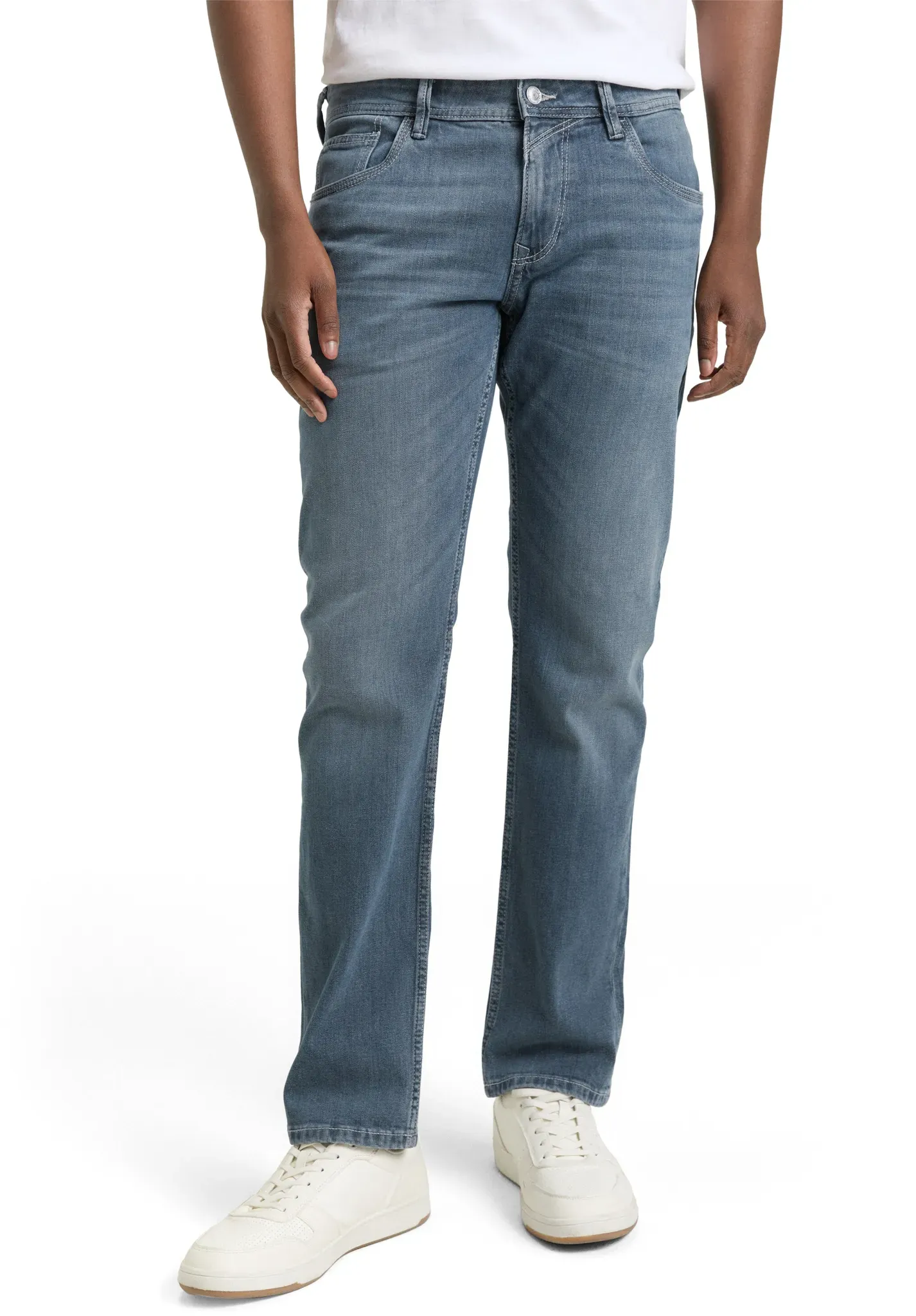 Straight-Jeans TOM TAILOR DENIM, Herren, Gr. 33, Länge 34, mid stone blau grau denim, Denim/Jeans, Obermaterial: 98% Baumwolle, 2% Elasthan. Futter: 65% Polyester, 35% Baumwolle, straight fit, Jeans Straight-Jeans, im klassischen 5-Pocket-Design