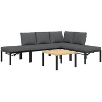 vidaXL 5-tlg. Garten-Sofagarnitur mit Kissen Schwarz Aluminium