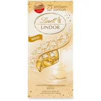 Lindt Schokolade LINDOR Kugeln Weiß | 137g Beutel | ca. 10 Schokoladen Kugeln weiße Schokolade mit zartschmelzender Füllung | Pralinen-Geschenk | Schokoladengeschenk | 75 Jahre