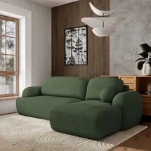 masseno Eckcouch Polyester mit Schlaffunktion L-Form 3-Sitzer Grün