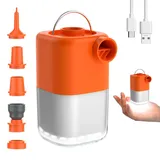Elektrische Luftpumpe 4kPa, Mini Pumpe Luftpumpe für Luftmatratze mit Wiederaufladbare Akku, mit 5 Luftdüsen & Camping-Licht, für Aufpumpen u. Absaugen, für Luftmatratze/Schwimmring, Orange