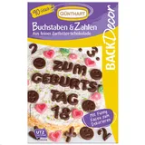 Günthart 410 Buchstaben und Zahlen aus dunkler Schokolade | Buchstaben von A bis Z | Zahlen von 0 bis 9 | Kuchendekoration | geeignet für Kuchen, Torten und Cupcakes, 1er Pack (250 gr)