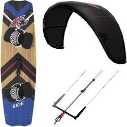 F2 Set Kite Sunset V1 7qm|Kiteboard Ride Wood 137cm |Control Bar 46cm SCHWARZ 7m2