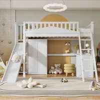 Merax Hochbett für Kinder 90x200 cm mit Rutsche, Tisch, Kleiderschrank & Fallschutzgitter – Kinderbett mit reichlich Stauraum, 4-stufiger Leiter, Weiß - Matratze Nicht enthalten