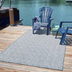 Myflair Möbel & Accessoires Teppich »Outdoor Crosses Lagerräumung«, rechteckig, 4 mm Höhe, Flachgewebe, In- und Outdoor geeignet Myflair Möbel & Accessoires marineblau/elfenbeinfarben B: 152 cm   1 St.