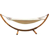 Rijoka Hängematte mit hölzern Gestell - Gartenliege mit Holzständer - 150kg Belastung - 325x120x120cm - Dichte Matte - Braun