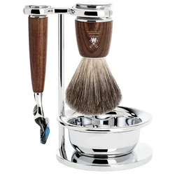 Mühle RYTMO 4-teiliges Rasierset Esche dunkel Pinselkopf reines Dachshaar Herren 