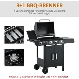 Outsunny Gasgrill Grillwagen 110 x 50 x 100 cm Schwarz 