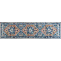 Teppich blau / orange orientalisches Muster 80 x 300 cm Kurzflor RITAPURAM