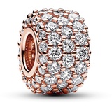 PANDORA Moments Funkelndes Dreireihiges Pavé-Charm aus Sterling Silber mit rosévergoldeter Metalllegierung, Zirkonia, Kompatibel Moments Armbändern, 782820C01