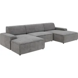 TRENDMANUFAKTUR Wohnlandschaft TRENDMANUFAKTUR "Graz, wahlweise mit Sitzvorschub und Bettkasten, U-Form, Breite 329 cm", blau (betongrau), B:329cm H:73cm T:162cm, 92% Polyester, 8% Polyamid, Sofas, Wohnlandschaft, in Cord-, haustierfreundlichem LEO Struktur- oder