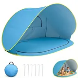 Strandmuschel Pop Up Baby UV Schutz 50, Pop Up Strandmuschel für Kinder Baby Babys Kleinkinder, Windschutz Strand Zelt mit Tragetasuche und Heringe Sonnenschutz Strandzelt (Blau)