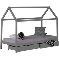 Homestyle4u Hausbett 90 x 200 cm Kiefer grau lackiert