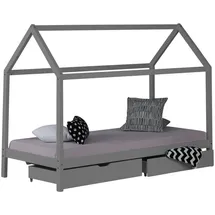 Homestyle4u Hausbett 90 x 200 cm Kiefer grau lackiert