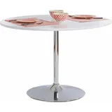 INOSIGN Esstisch INOSIGN "Trompet", weiß (weiß, silberfarben), B:110cm H:75cm T:110cm, Tische, Esstisch, rund, Ø110 cm, Tischplatte weiß Hochglanz, Trompetenfuß, Tulpentisch