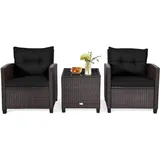 Goplus 3tlg. Polyrattan Gartenmöbel Set für Garten & Balkon - Schwarz - Schwarz