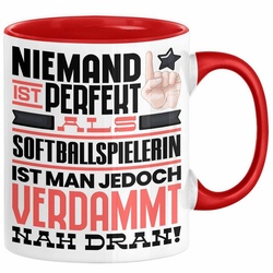 Trendation Tasse Softballspielerin Geschenk Tasse Lustige Geschenkidee für Softballspie rot