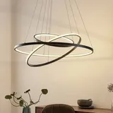 LUCANDE LED-Pendelleuchte Ezana, schwarz, Metall, Ø 80cm