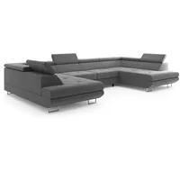 m-punkt Wohnlandschaft U – Form, Ecksofa - mit Bettfunktion, Bettkasten und Kopfteilverstellung - Grau