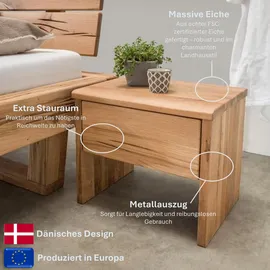 Home Affaire Nachtkonsole HOME AFFAIRE "Ultima Balkenbett Doppelbett, Füße mit Kufenform", braun (wildeiche natur, geölt), B:50cm H:42cm T:36cm, Massivholz, Sideboards, Nachtkonsole, Massivholz, Skandinavisches Design, Robust, stabil, FSC zertifiziert