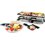 Swissmar Geneva Raclette 8 Personen, Raclette Grill mit Pfännchen und Schiebern, antihaftbeschichteter Grillplatte aus Aluminiumguss und 8 Raclette Pfännchen, 1400W