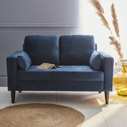 2-Sitz Sofa - Bjorn 2 - Blau, Gestell aus Holz, Samtbezug, Sofa im skandinavischen Stil