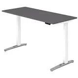 HAMMERBACHER XBHM19 elektrisch höhenverstellbarer Schreibtisch grafit rechteckig, C-Fuß-Gestell weiß 180,0 x 80,0 cm