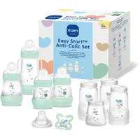 MAM Baby MAM Easy Start Anti-Colic Starter Set, mitwachsende Baby Erstausstattung mit Schnuller, Flaschen & Griffen, Baby Geschenk Set, ab Geburt, blau