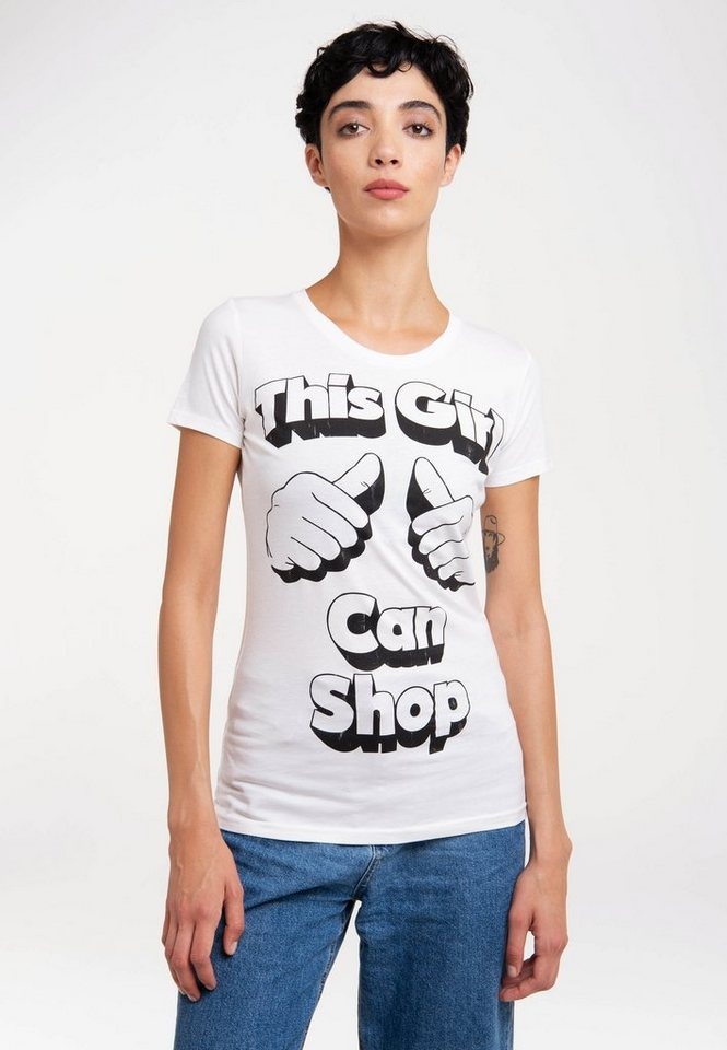 LOGOSHIRT T-Shirt This Girl Can Shop mit witzigem Statement-Print schwarz|weiß XS