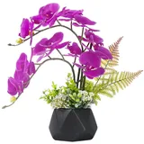 LESING Künstliche Ochideenblumen, künstliche Orchideen-Arrangement mit Vase, künstliche Bonsai-Topfblumen, Phalaenopsis, Orchidee in Vase für Heimdekoration (Stil 1, Schwarze Vase)