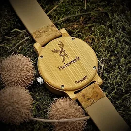Holzwerk Germany Holzwerk HILDEN kleine Damen Kork & Holz Uhr mit Leder Armband in beige