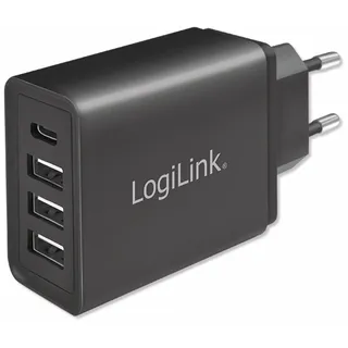 Logilink Steckdosenadapter 1x USB-C und 3x USB-A, 27W Schwarz