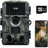 LMHOME Wildkamera mit Bewegungsmelder Nachtsicht - 4K 60MP Wildtierkamera WLAN mit 32GB SD Karte Handyübertragung App,0,2s Jagdkamera,950nm No Glow Infrarot Nachtsichtkamera Outdoor,IP66 Wasserdicht