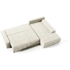 Fun Möbel Ecksofa Sofa mit Schlaffunktion VOGAR Stoff Monolith Ecru Ottomane Rechts - Beige